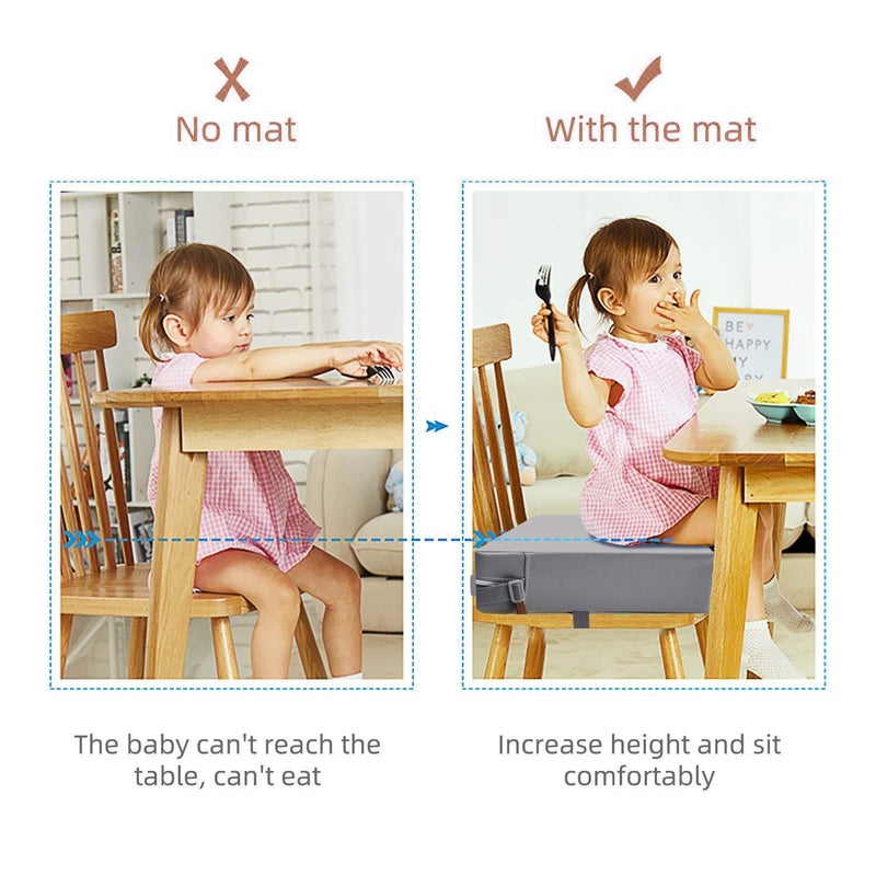 SMZCTYI Toddler Booster Seat for Dining Table, PU Washable Double Safe Straps Non-Slip Bottom Booster Seat Dining Toddler, Portable Travel Increasing Cushion (Grey) - Image 2